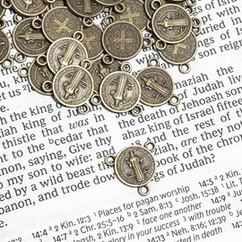 lulucross 50pcs Small Saint Benedict Round Center Medal Catholic Religious Loose Beads Accessories DIY Bracelet Necklace