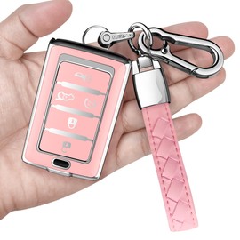 Sindeda for Jeep Key Fob Cover with Keychain Soft Full Protection Key Shell Compatible with Grand Cherokee L Grand Wagoneer 2021-2025 Smart key（Chalk Pink, 5 Buttons