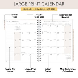 Essential PRO 2025 Daily, Weekly & Monthly Planner, 7"x9": 14 Months (Nov 2024 - Dec 2025) Monthly Tabs,Daily Tracking,Notes Pages,Storage Pocket,Bookmark w Sticky Notes (Tree Seasons)