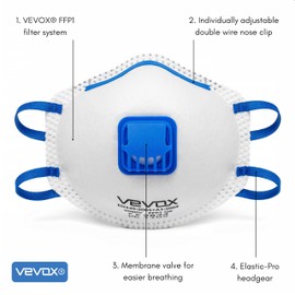VEVOX® FFP1 Dust Mask - Set of 10 - Valved Face Masks - Respirator - Protection e.g. for Construction, Building Work, Sanding, Woodworking, Fine Dusts, Aersoles or Particles