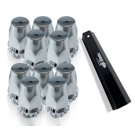 TORQUE 10 pcs of 33mm Chrome Standart Screw-on Lug Nut Covers with Remover Tool Socket for Volvo & International & Peterbilt & Kenworth & Mack & Freightliner Semi Trucks (TR10326, TR10259)