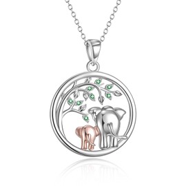 POPLYKE Elephant Necklace Sterling Silver Mom Daughter Pendant Jewellery Mothers Day Gifts for Women Girls (A-Rose Gold)