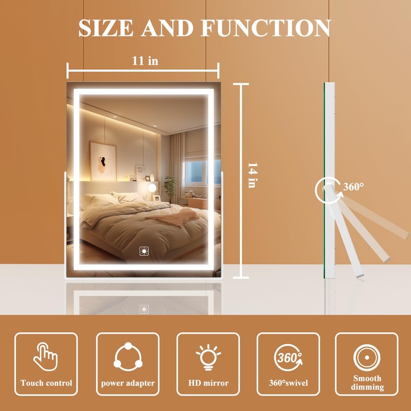 Gvnkvn Vanity Mirror with Lights, 11"× 14" LED Makeup Mirror,