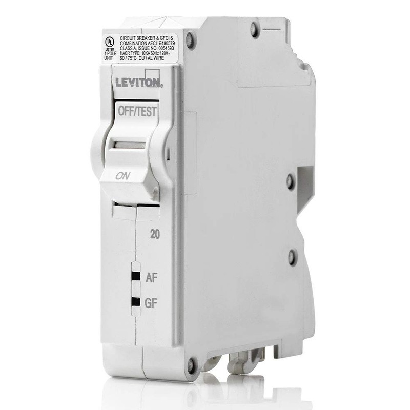Leviton 20A 1-Pole Plug-On AFCI/GFCI Branch Circuit Breaker, Hydraulic Magnetic,