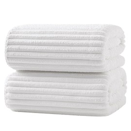 XIQ 39x79 Inches Extra Large Bath Sheets Towels for Adults Super Soft Luxury Ultra Absorbent Striped with Hanging Loop Microfiber Shower Towels (White,1PCS)