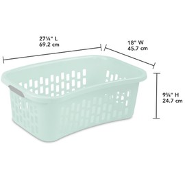 Sterilite 18 Pack HipHold Laundry Basket, Plastic Rectangle Clothes Hamper with Comfort Grip Handles & Reinforced Rim, 1.5 Bushel Capacity, Mint