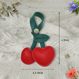 AkiliBIELY Red Heart Cherry Keychain for Women Cherry Leather Purse Bag Charm Green Key Chain for Handbags Wallet Backpack Accessories Cute Keychains for Purse Backpacks Accessory Cool Keys Chains