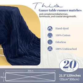 20 Pack Navy Blue Cheesecloth Table Runner,10FT Gauze Table Runner Cheesecloth Fabric Semi-Sheer Table Runner for Wedding Reception,Boho Rustic Wedding Party Sheer Bridal Shower Decor