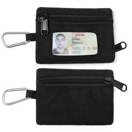 Pouch Wallet for Men and Women Compact with Travel Zipper Clear ID Window Coin Pocket Card Slots Detachable Key Ring, Lightweight Ripstop Travel Wallet Organizer in Black