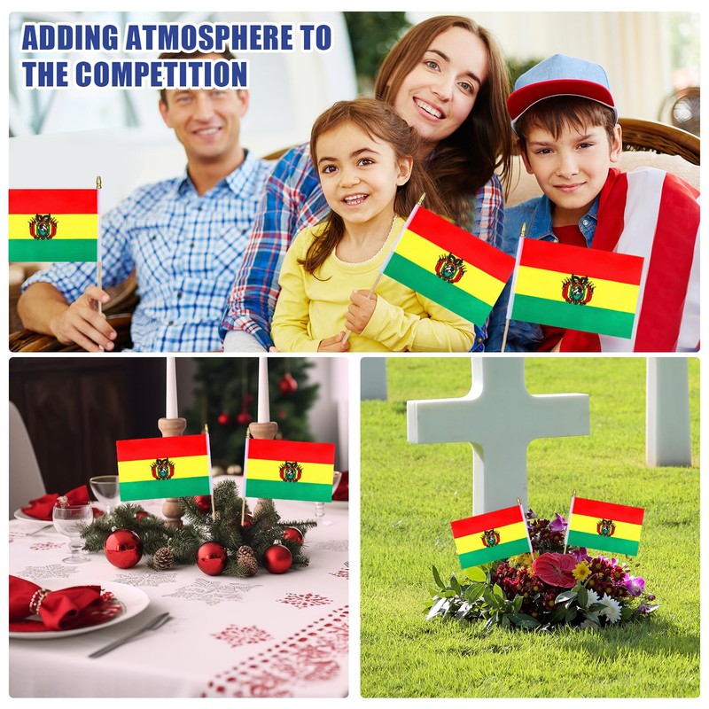 HSQCEZ 12Pcs Small Bolivia Flags on Wooden Stick Mini Bolivian