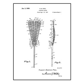 Lacrosse Racket Patent Print Black Ink on White with Border (24" x 30") M11209