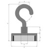 Hook Magnet Diameter 48 mm Neodymium Zinc Holds 81 kg,