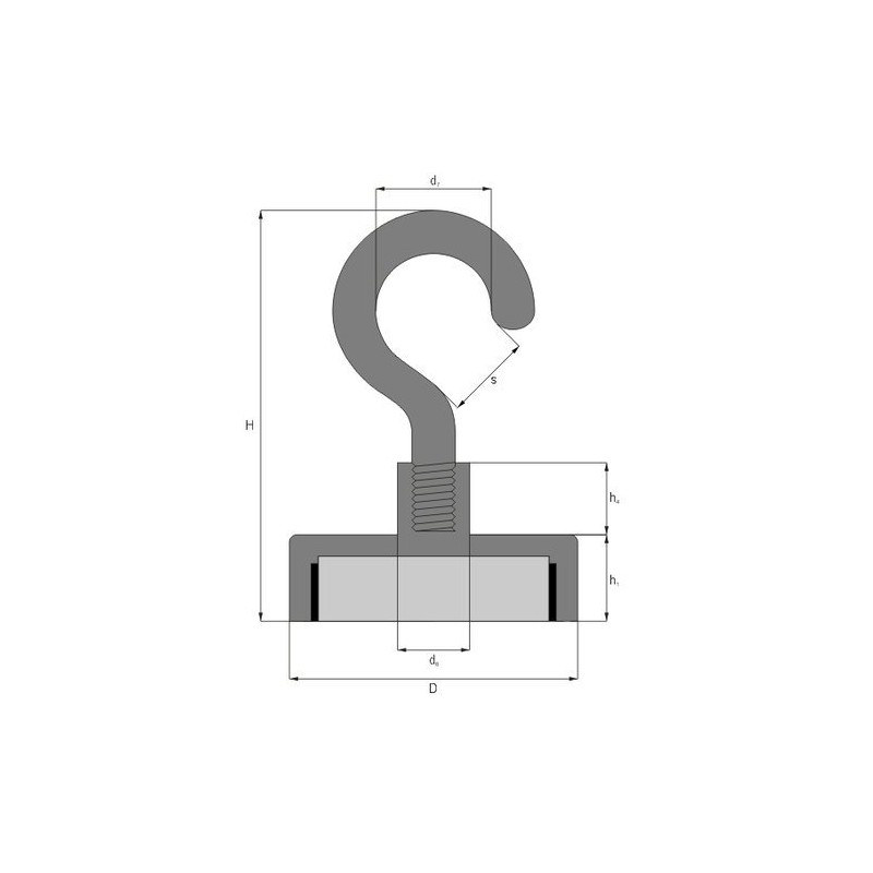 Hook Magnet Diameter 48 mm Neodymium Zinc Holds 81 kg,