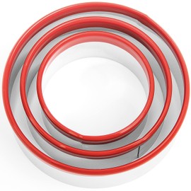 3Pcs Round Cookie Cutters, Biscuit Cutter Set, Circle Cookie Cutters for Baking, 0.4MM Thickness Heavy Duty Food-Grade Stainless Steel, Unique Design with Protective Red Top Rubber