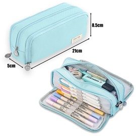 ONCCI Pencil Case with 3 Compartments Teenager Girls Pencil Case for School and Office, Light Blue, Pencil case