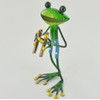 FABULOUS GREEN METAL GARDEN FROG WITH BINOCULARS SCULPTURE ORNAMENT FIGURE