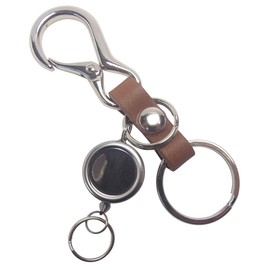 Highstyle Tochigi Leather & Mini Carabiner & Reel Key Holder, dark brown
