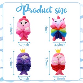 Tatuo 4 Pcs Animal Bath Loofahs Kids Body Loofah Cartoon Shower Cute Bath Sponge Pouf Body Scrubbers Mesh Sponge for Toddler Children Boys Girls Shower Baby Washing Exfoliating (Girls)