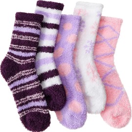 Womens Fuzzy Slipper Socks Warm Winter Thick Fluffy Cozy Crew Cabin Christmas Gift Stocking Stuffers for Women Fleece Soft Comfy Socks (Purple(5 Pairs))