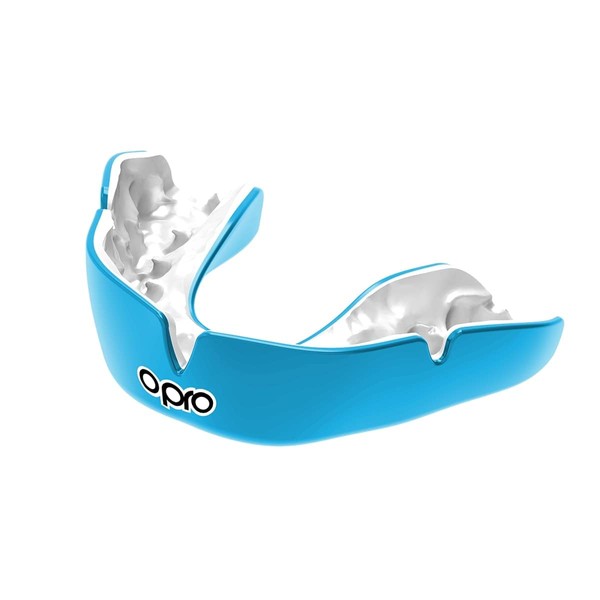 OPRO Mouthguard [Instant Custom Fit] Sports Mouthpiece Made in UK [Official Store] (Adult, Sky Blue & White)