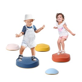 Balance Stepping Stones for Kids - romrex 5pcs Vibrant and Nature-Themed Balance Stones to Encourage Toddler Balance & Gross Motor Skills with Rubber Bottom and Embossed Surface