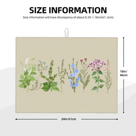 Extra Large Flower Herbs Dish Drying Mat, 18x24 Inch Non Slip Kitchen Counter Mat, Thick Absorbent Microfiber Pad for Dishes, Sink