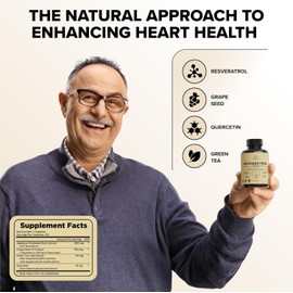 Resveratrol Supplement with Quercetin & Grape Seed – 850mg Herbal Blend, High Potency Polyphenols & Antioxidants for General Wellness, 60 Vegan Capsules