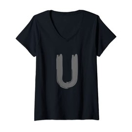 Womens Creative Bold Dark Grey Letter U - Alphabet - Marker Design V-Neck T-Shirt
