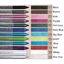 evpct 12Pcs Verde Azul Blanco Negro Marrón Púrpura Color Gel Glitter Delineador de Ojos Set de Lápices para Mujeres Waterline Impermeable A Prueba de Manchas Lapiz de Ojos Delineador de Ojos Contra El