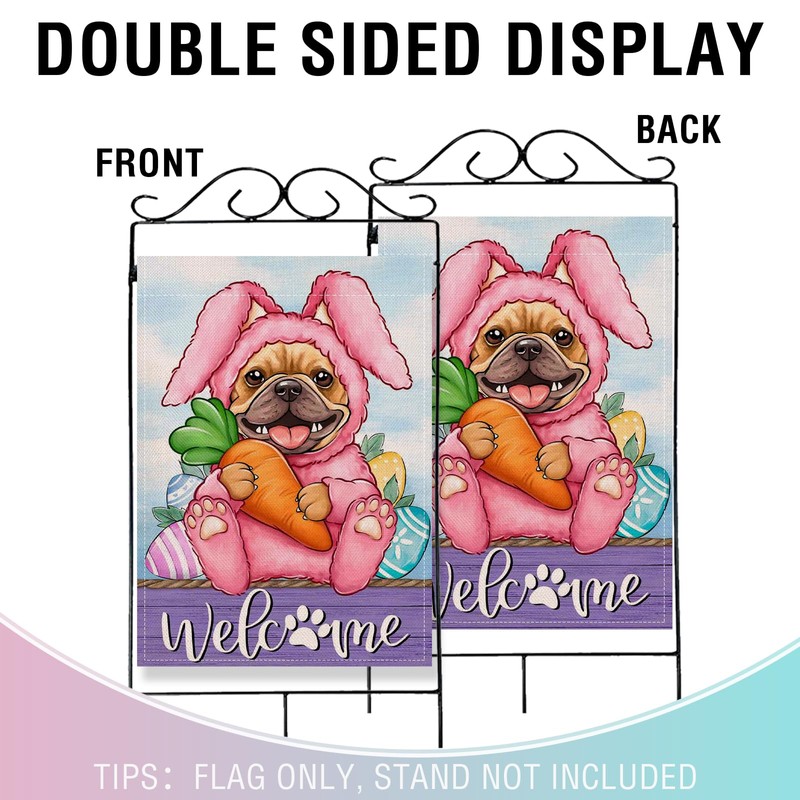 Welcome Easter Bunny Dog Large Decorative House Flag, French Bulldog