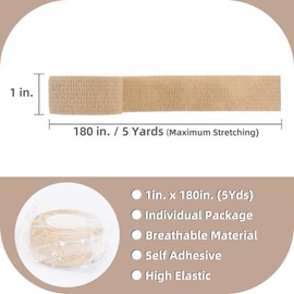 IndigoCase 12 Pack Self Adhesive Bandage Wrap 1 Inch, Skin Color Bandages Variety Pack, Elastic Sports Grip Tape, Vet Wrap, Small Bandages Bulk for Fingertip, Knuckle, Kids and Pets.