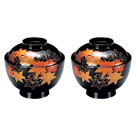 J-kitchens Set of 2 (Pair, Bowl) TA Kyoto Type Soup Bowl, Black New Year and Autumn