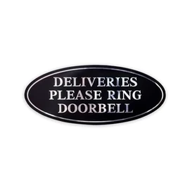 1PC Silver Deliveries Please Ring Doorbell Sign, 7x3 Inches - Aluminum - Self-Adhesive Ring Door Bell for Service Assistance