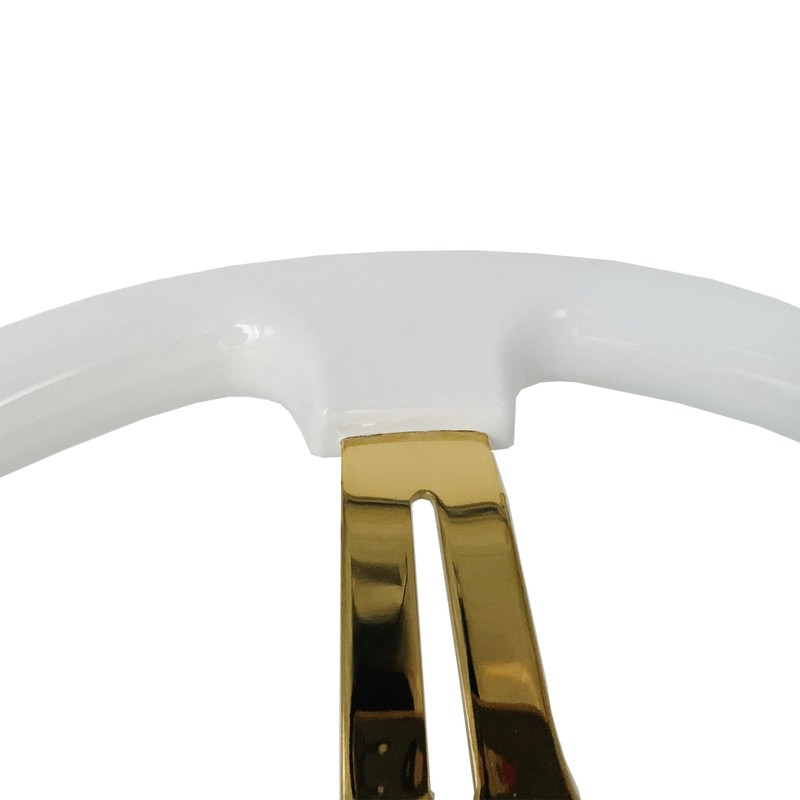 Universal 14" White Wood Steering Wheel Gold Spoke 6 Bolts