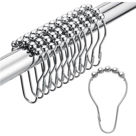 ECESLENT Shower Curtain Rings Set of 12 Rust Resistant Metal Closing Hooks for Shower Curtain, Easy Install Rolling Hooks Rings Shower Rings for Bathroom Shower Curtain Rod, Silver