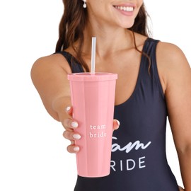Ginger Ray Pink Team Bride Reusable Drinking Cup with Lid and Reusable Straw 700ml