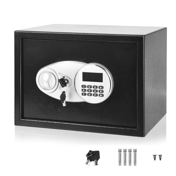 TANGZON Electronic Digital Safe Box, High Security Steel Safe and Lock Box with Digital Keypad & 2 Keys, Money Cash Deposit Box for Home Office Hotel (with Removable Shelf & Alarm System, 35x25x25cm)