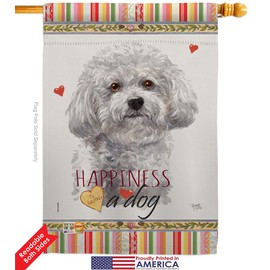 Breeze Decor Dog Bichon Frise Happiness Garden House Flags Set Animals Puppy Spoiled Paw Canine Fur Pet Nature Farm Animal Creature Small Decorative Gift Yard Banner Double-Sided Made in USA 28 X 40