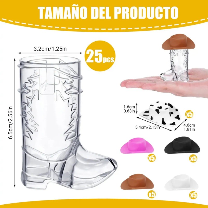 50pcs Mini Vasitos Botas Vaqueras Con Sombrero Para Fiesta