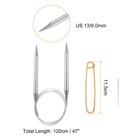 HARFINGTON Circular Knitting Needles 47" Stainless Steel US 13/9.0mm Knitting Needles 5.51" with Knitting Stitch Holder for Fast Knitting Tip to Tip Sweater Scarves Necklaces