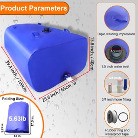 250L/65gal Portable Water Tank, Collapsible Portable Water Bladder with 3/4" PVC Spigot Suitble Emergency Water Storage, Blue, Tintsabo