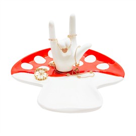 MaoYaMao Mushroom Ring Holder I LOVE YOU Hand Ring Dish Ceramic Jewelry Tray Mushroom Decor for Necklace Rings Earrings,Mushroom Gifts Christmas Birthday Gifts (Mushroom)