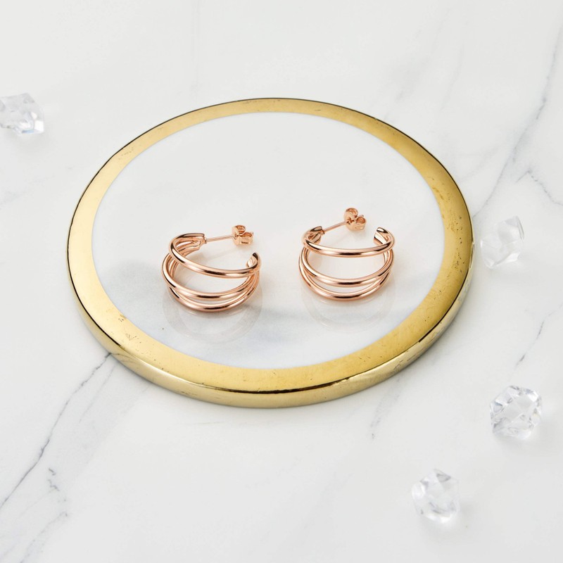 Philip Jones Rose Gold Plated Triple Hoop Earrings