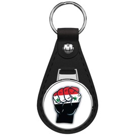 Syria World Flag Fist Keychain Black Premium Leather Key Chain with Key Ring