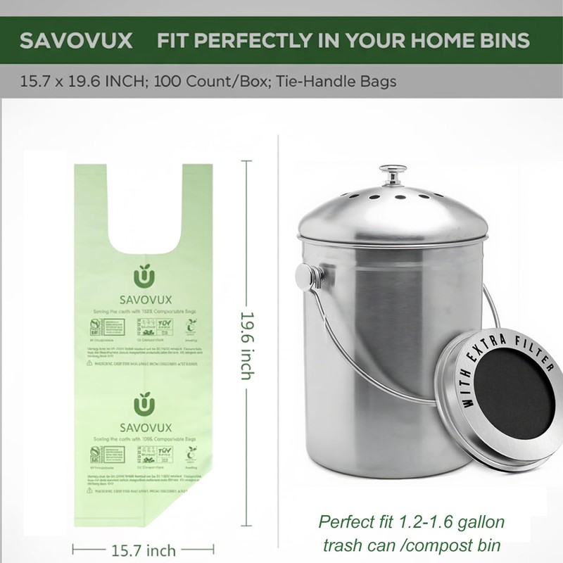 1.6 Gallon Compost Bags with Handles, Small Kitchen Food Scrap