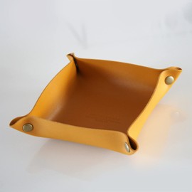 KXT DES!GN® - Elegant faux leather tray for storing small items, cosmetics. Office items - Empty pocket (small bowl, yellow)