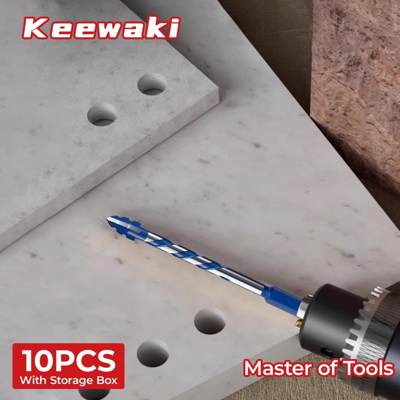 Keewaki Cross-Tip Carbide Drill Bits with Serrated Teeth, 5/32"–1/2" 10-Piece