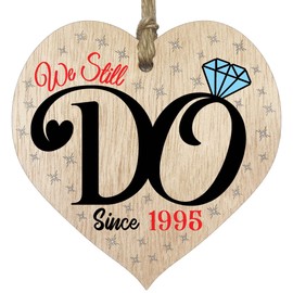 30th Wedding Anniversary Wooden Heart Plaque - We Still Do Since 1995 - Dark Wood Sign Keepsake, Celebrate Anniversary Wife Husband Boyfriend Girlfriend, Plaque with Quotes Gifts from the Kids