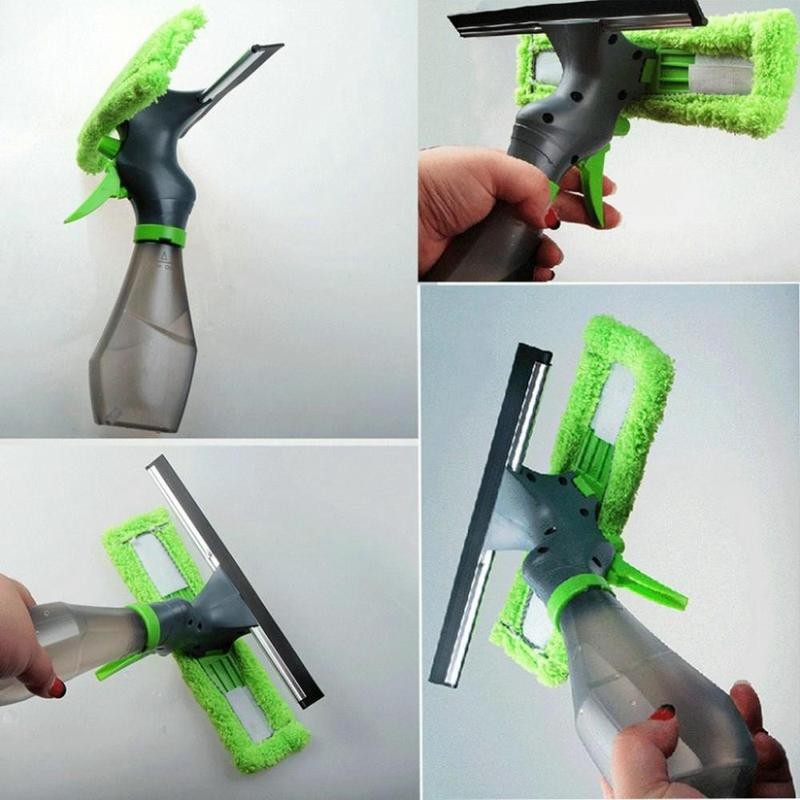 3 in 1 Window Squeegee with Microfiber Scrubber Water Spray