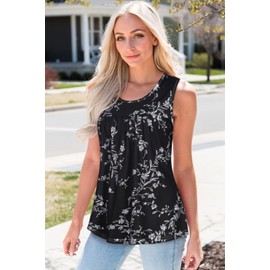 Paisley Print Plus SizeTops for Women 2024 Trendy Casual Flowy Tops Basic Summer Blouse(Floral Black White,XXL)